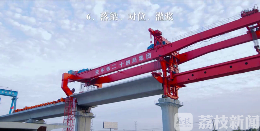 「句容」南沿江城际铁路句容段首榀箱梁成功提架 重达800吨