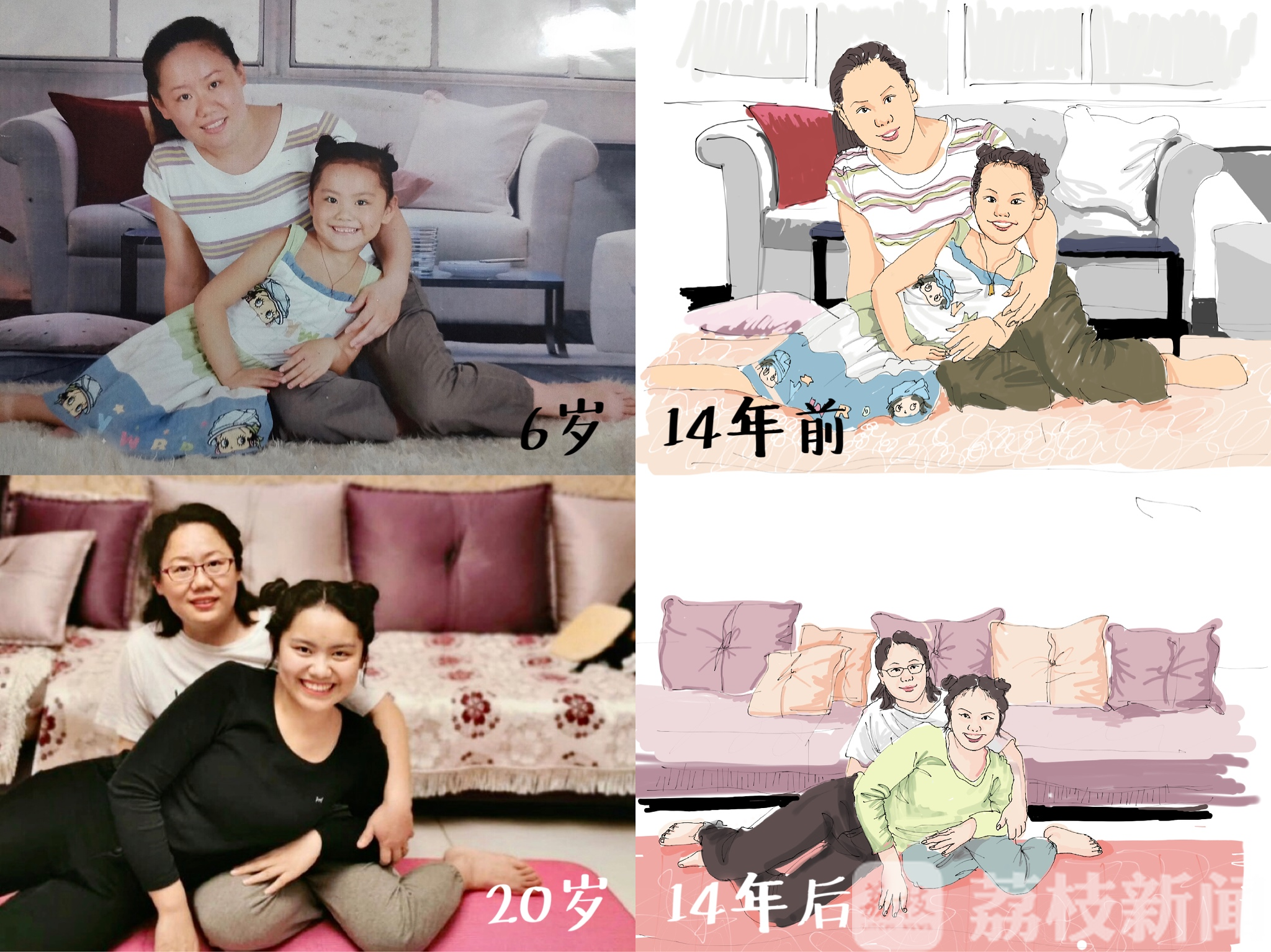 母亲■学子手绘照片告白母亲！时光偷走了你的青春，却挡不住孩子的爱