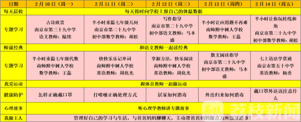 2月10日网上“开学” 鼓楼区教育局推出延迟开学期间“课表”