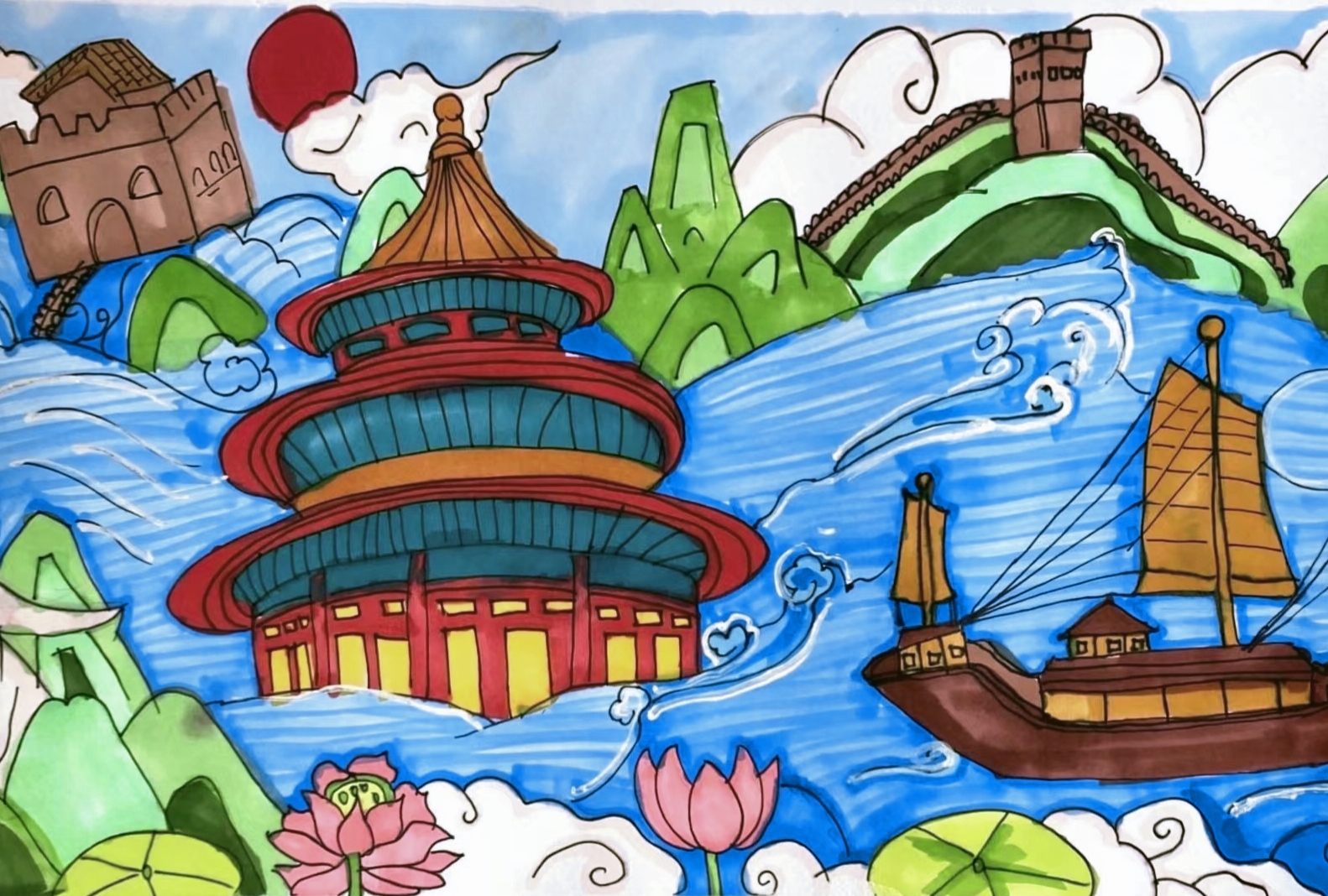 扬州古运河儿童画图片